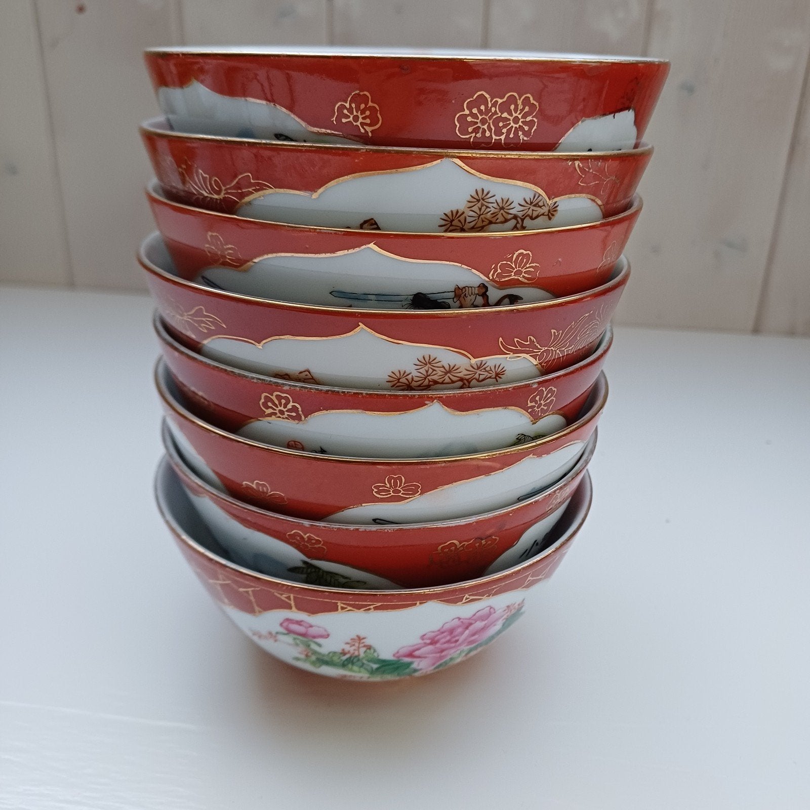 8 antieke Chinese rijstkommen, 4 kleine kommen en 7 lepels, Ophalen of Verzenden