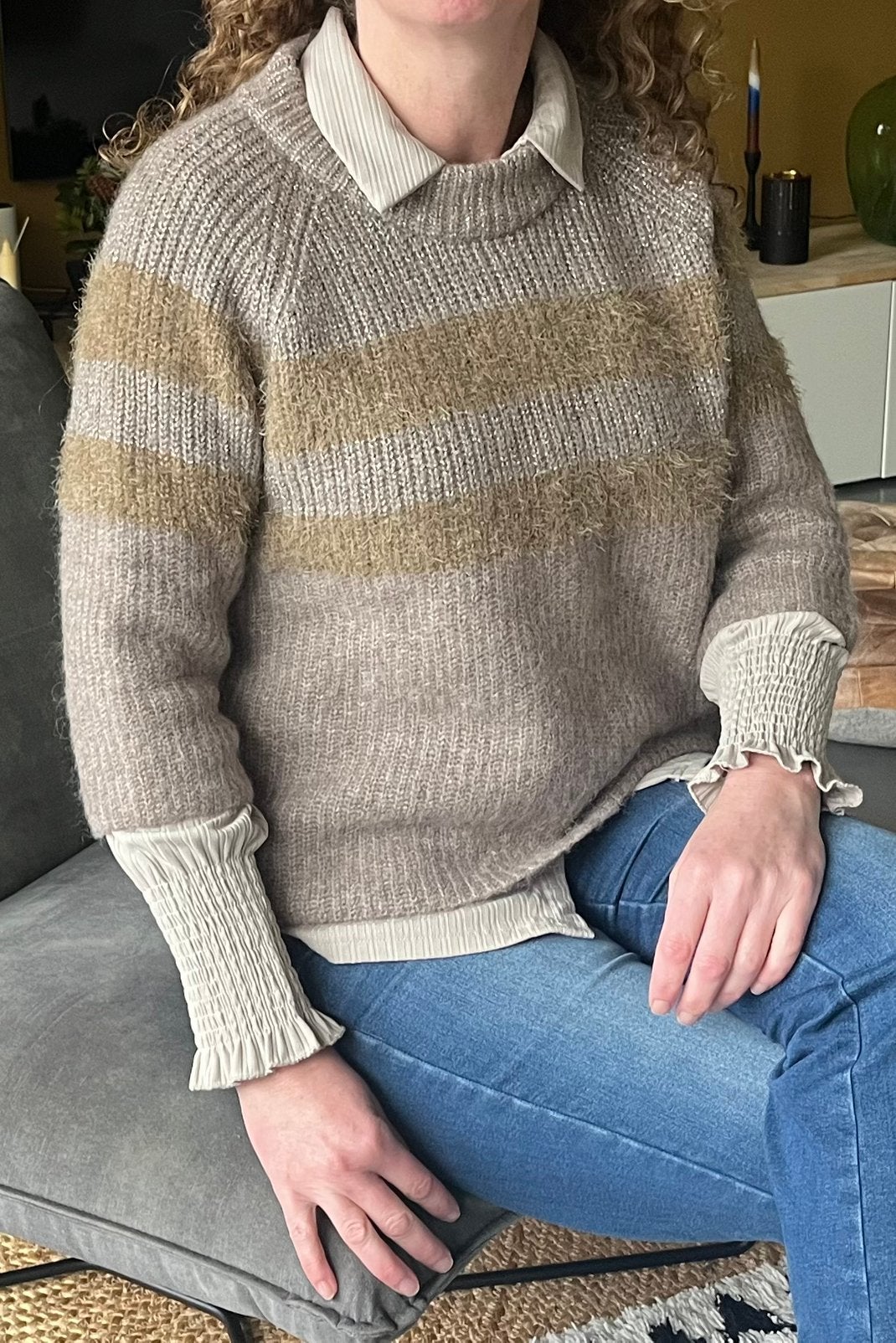 Super mooie set Isay, wollen trui en bijpassende blouse, Ophalen of Verzenden, Zo goed als nieuw, Maat 36 (S), Bruin