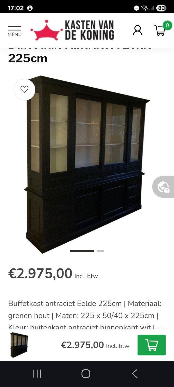 zwarte buffetkast, Ophalen, Gebruikt, Met deur(en), 200 cm of meer