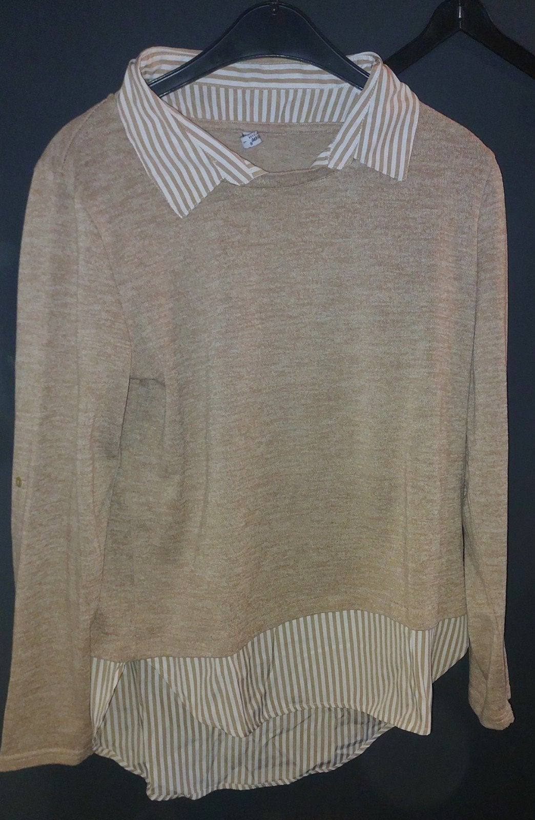 Seventeen Eleven Trui met gestreepte kraag en zoom, Beige, Maat 42/44 (L), Ophalen of Verzenden, Zo goed als nieuw