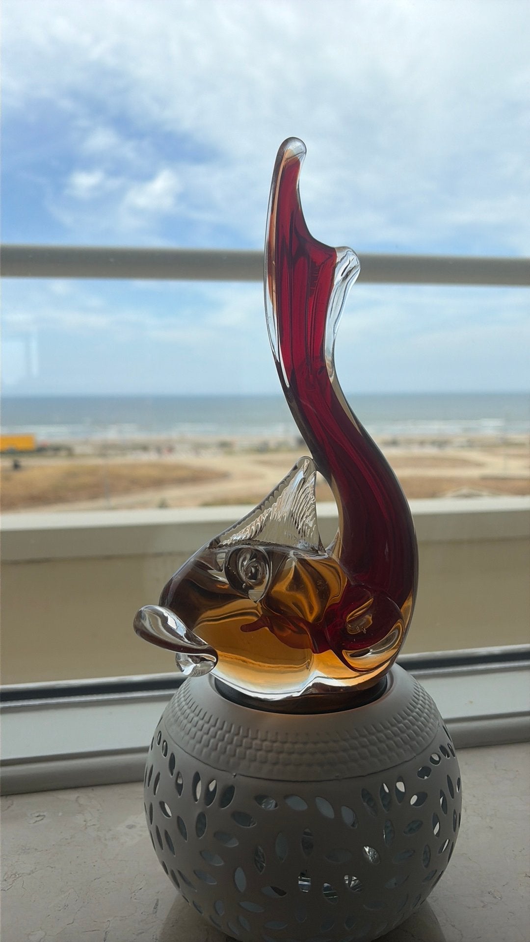 Vis sculptuur 28 cm hoogte, Glas, 28 cm, Object, Ophalen of Verzenden