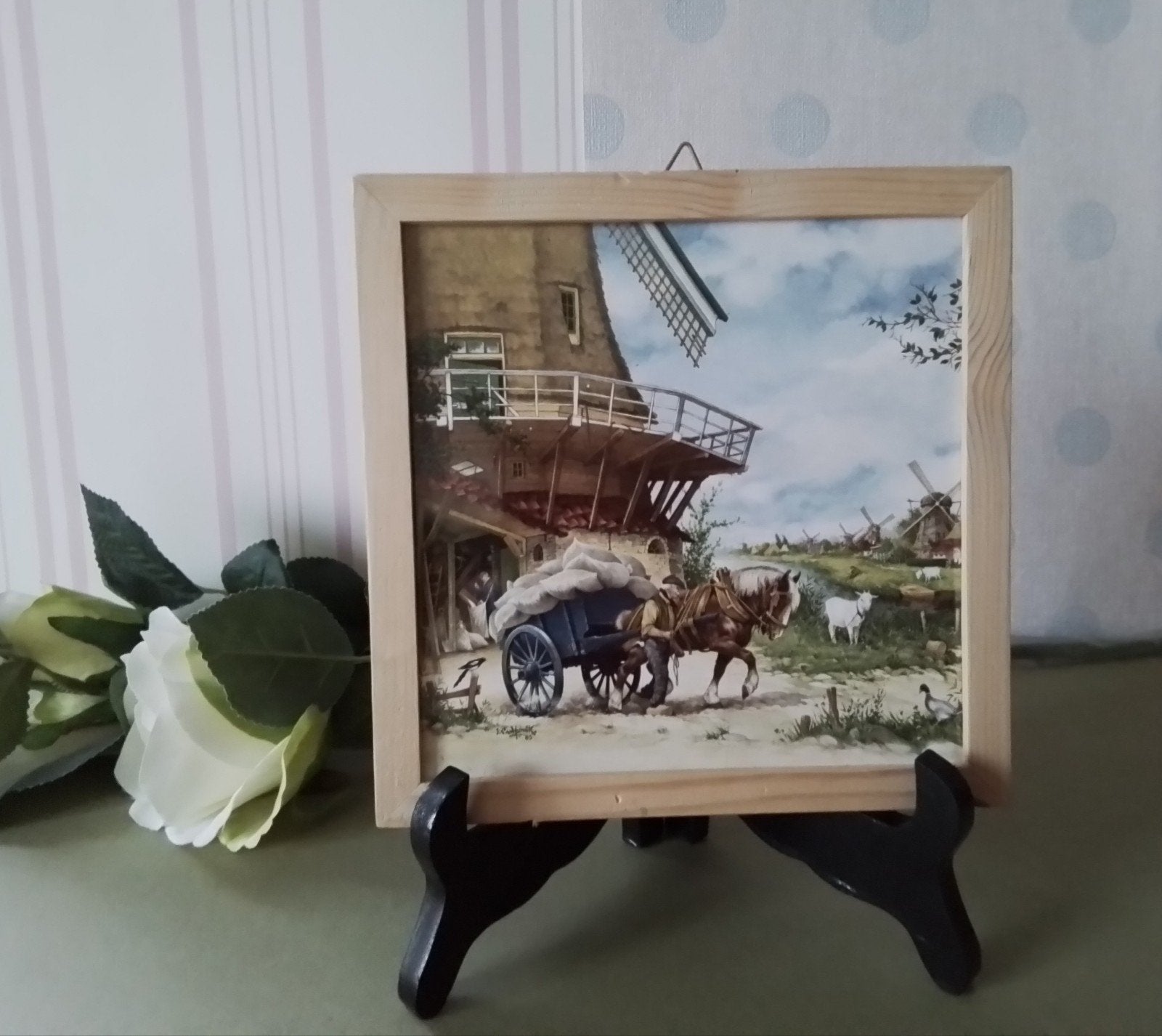 Mosa Tegeltje Hollands Landschap in Lijstje 17x17cm, Antiek en Kunst, Ophalen of Verzenden
