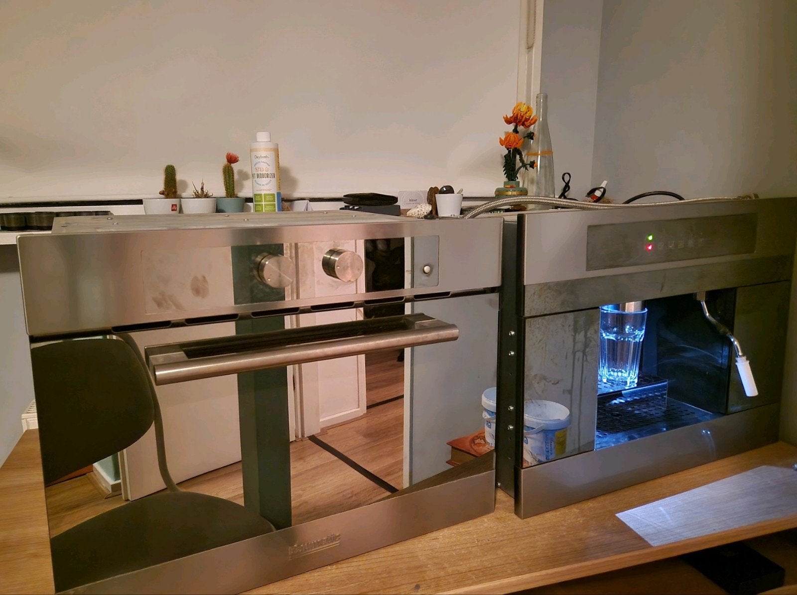 Matchende RVS Inbouwset: Baumatic Magnetron + Koffiemachine, Witgoed en Apparatuur, Ophalen, Inbouw, Draaiplateau, 45 tot 60 cm