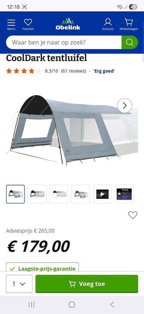 Obelink Soleil Plus Window CoolDark tentluifel, Caravans en Kamperen, Ophalen, Zo goed als nieuw