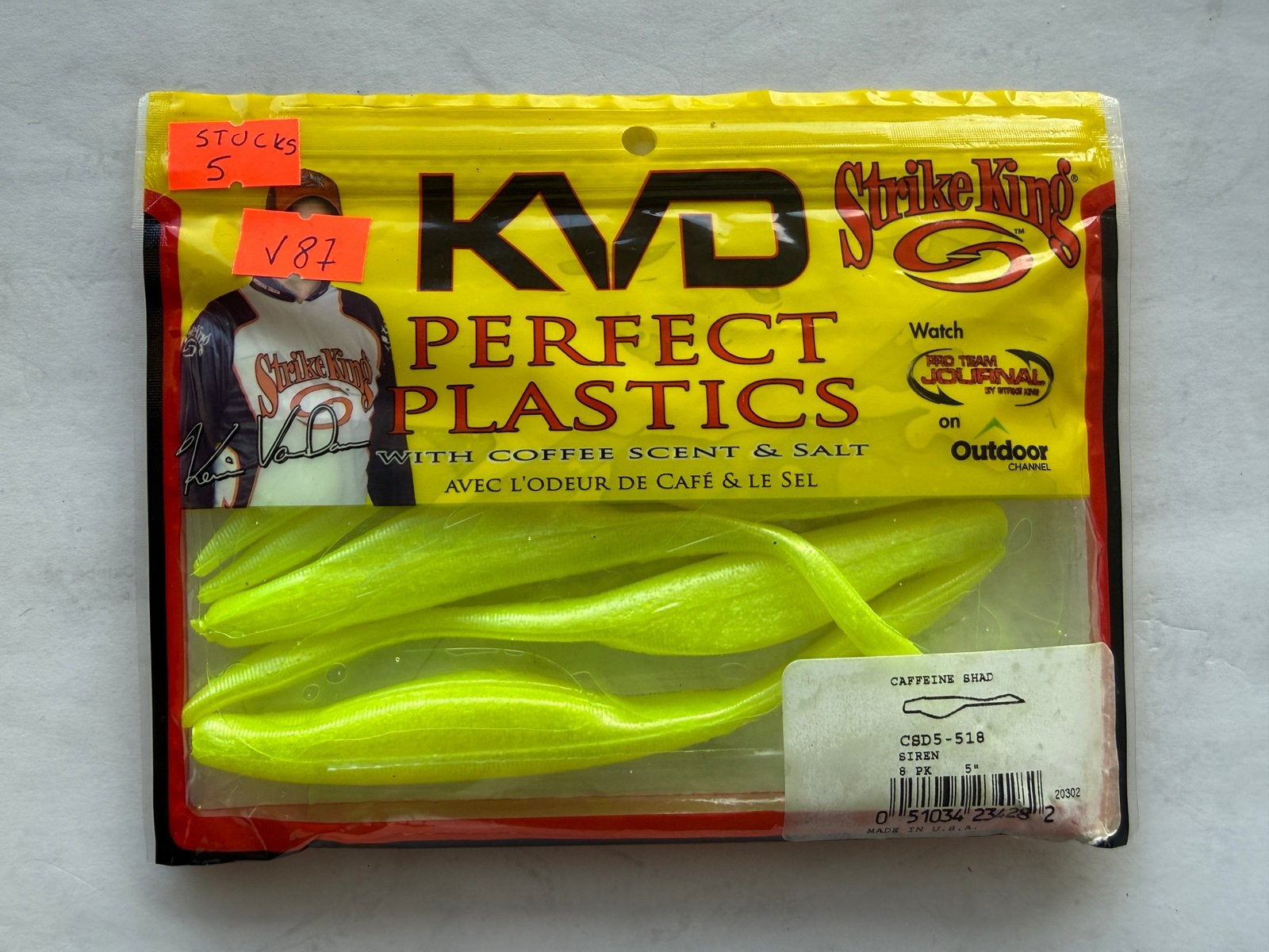 Strike King KVD Caffeine Shad 5” Green 5 stuks V87, Ophalen of Verzenden, Zo goed als nieuw, Overige typen