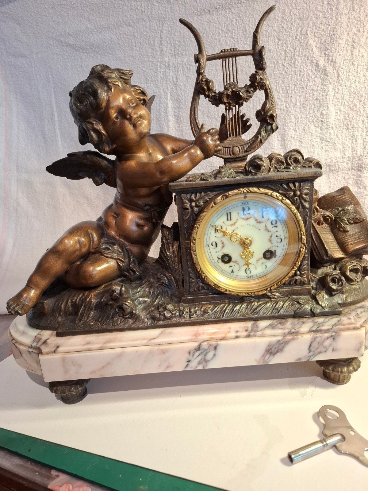 Mooie pendule engel met harp, Antiek en Kunst, Ophalen