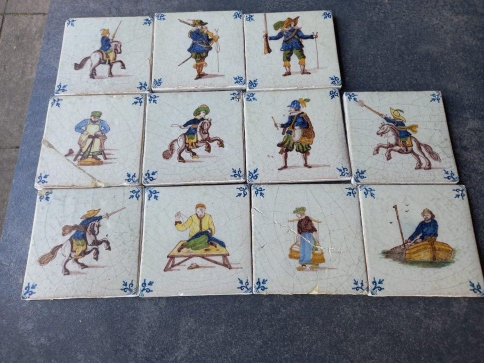 Antieke Delftse Blauwe Tegels met Beroepen, Antiek en Kunst, Ophalen of Verzenden