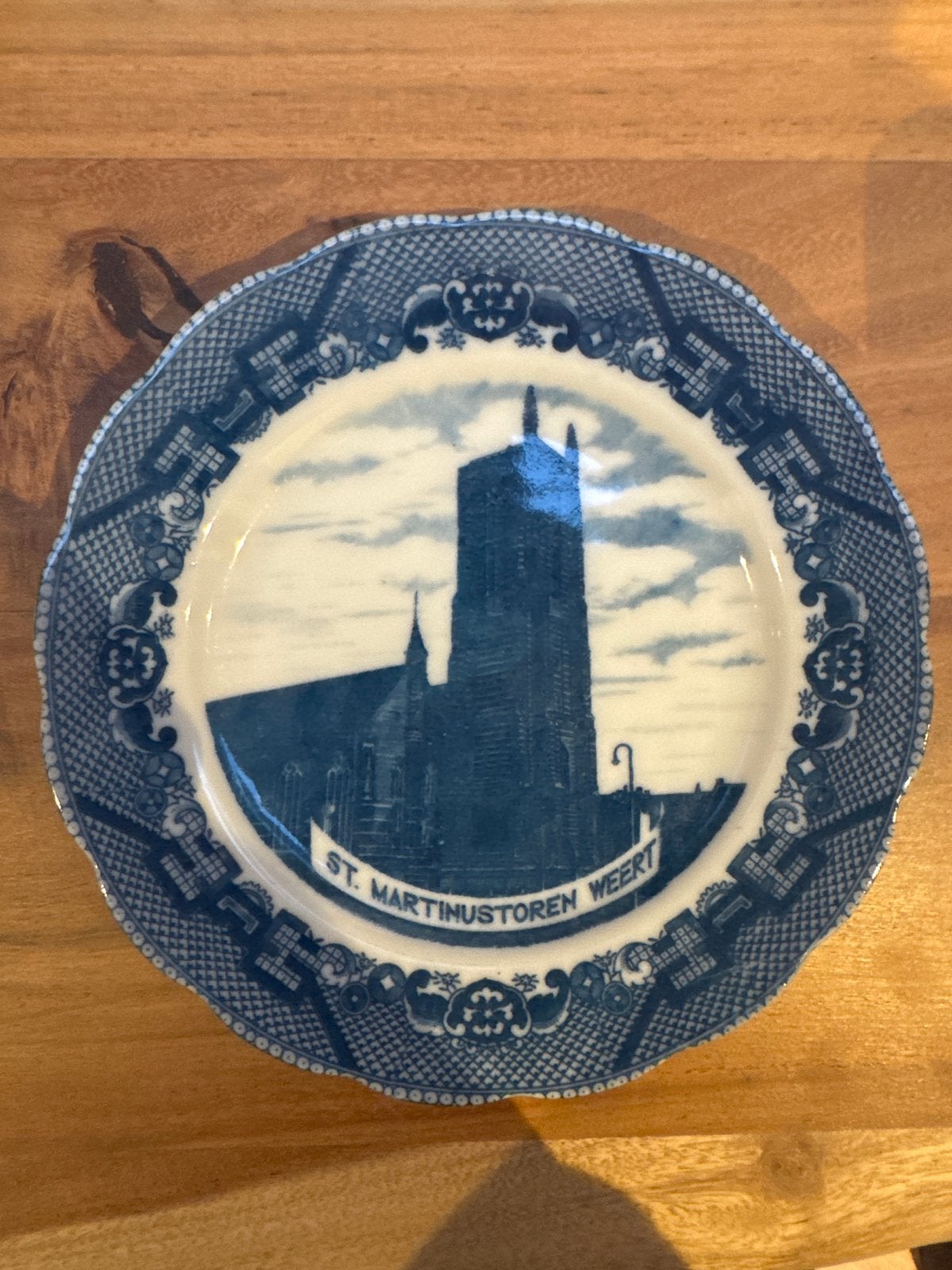 Delfts blauw bord St. Martinustoren Weert, Ophalen of Verzenden