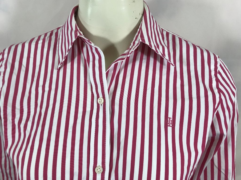 Ralph Lauren, lauren roze gestreepte blouse maat S (3C8), Tweedehands verkoop, Tweedehands verkoop, Ophalen of Verzenden, Roze