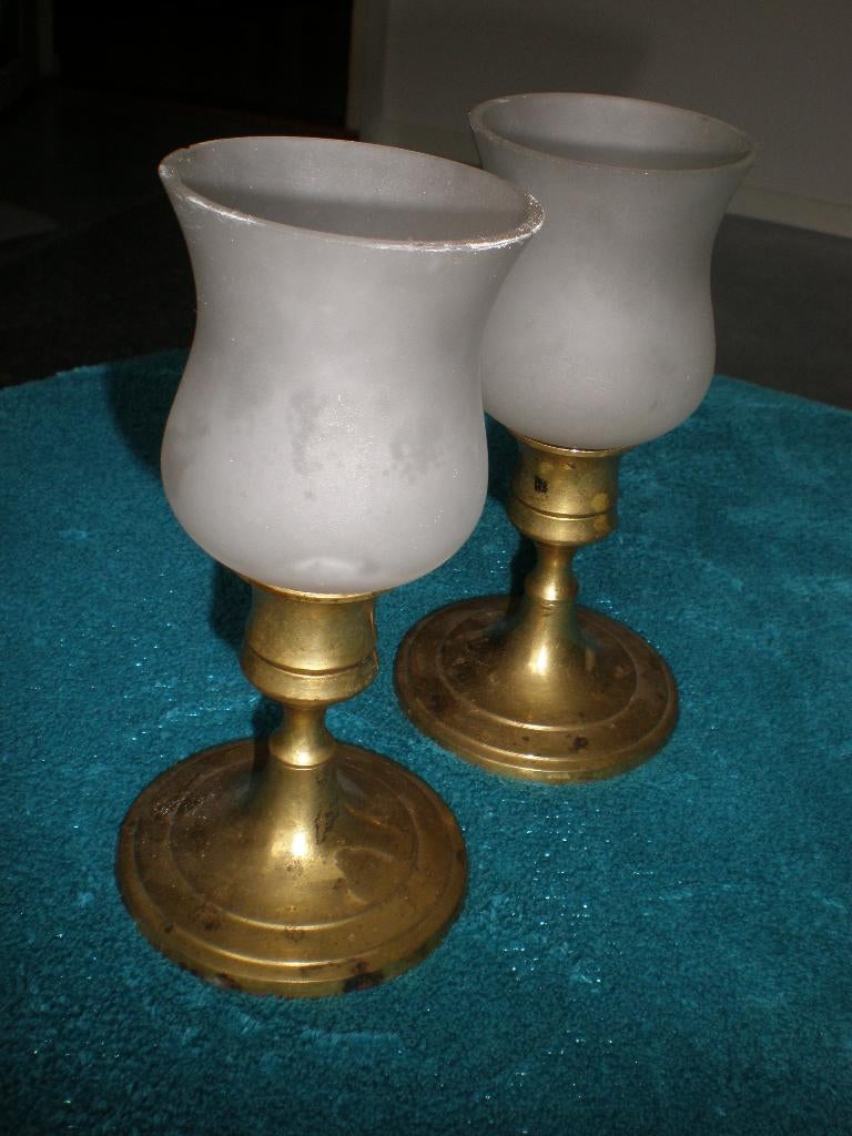 2 koperen kandelaars met glazen kelkje, Ophalen of Verzenden, Overige materialen, Minder dan 25 cm
