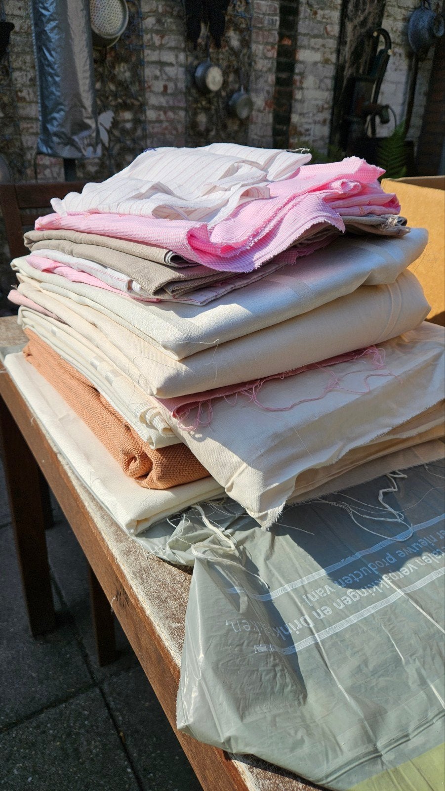 Grote partij stof, diverse kleuren en materialen, Ophalen, Gebruikt, Meerkleurig, 30 tot 120 cm
