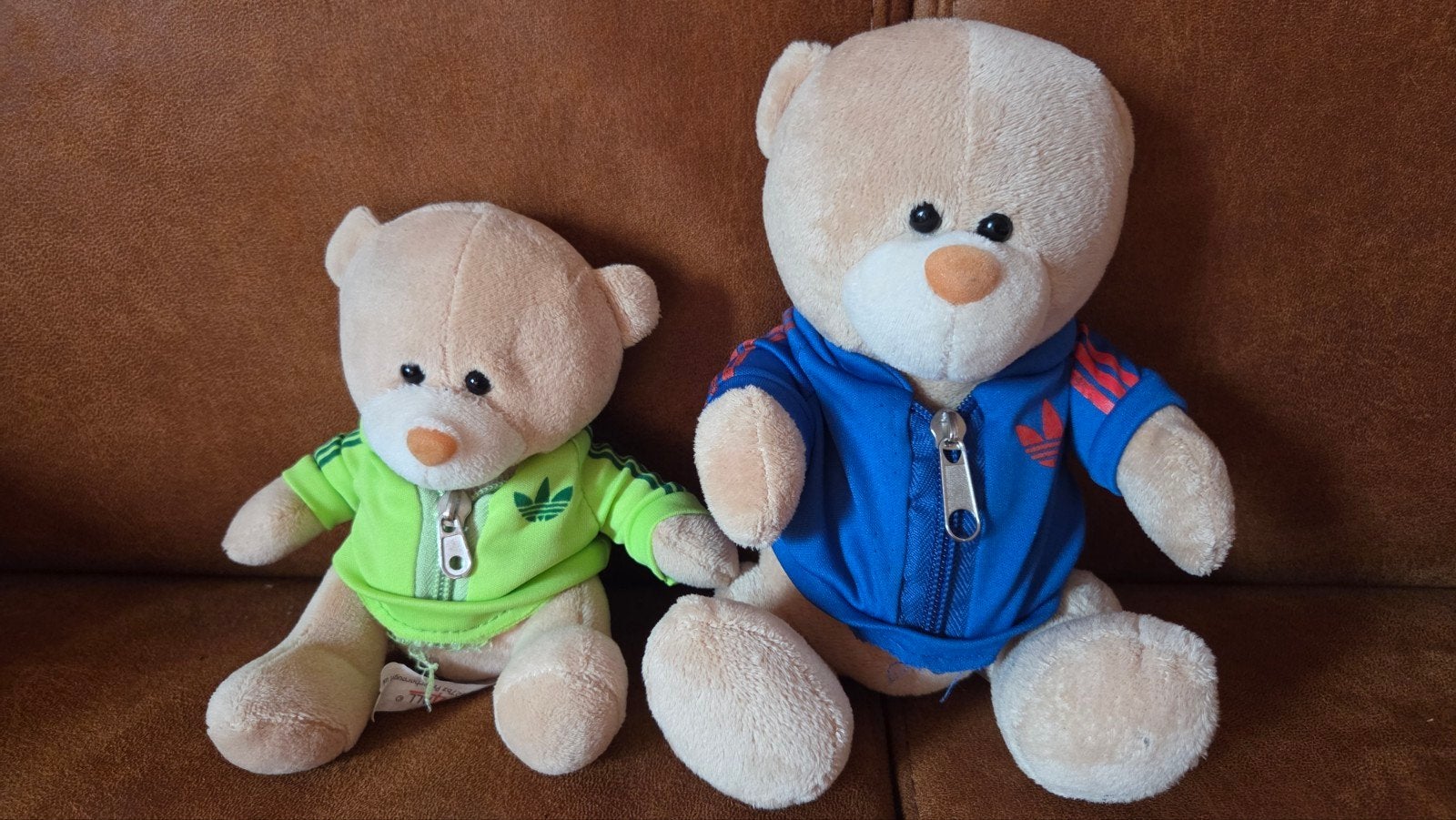 Twee Adidas knuffelberen - Blauw en Groen, Overige merken, Overige karakters, Beer, Blauw