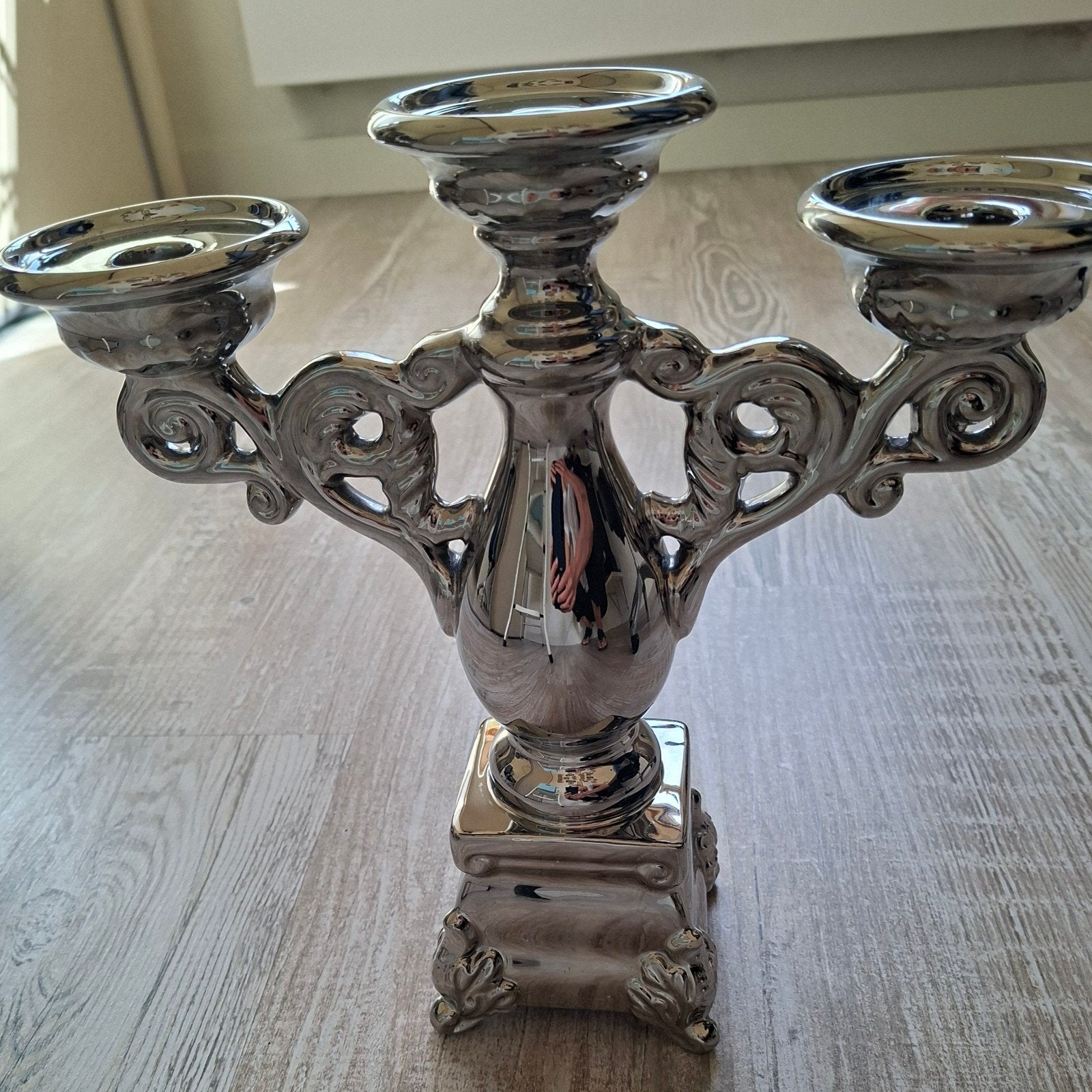 Zilverkleurige kandelaar, Antiek en Kunst, Ophalen