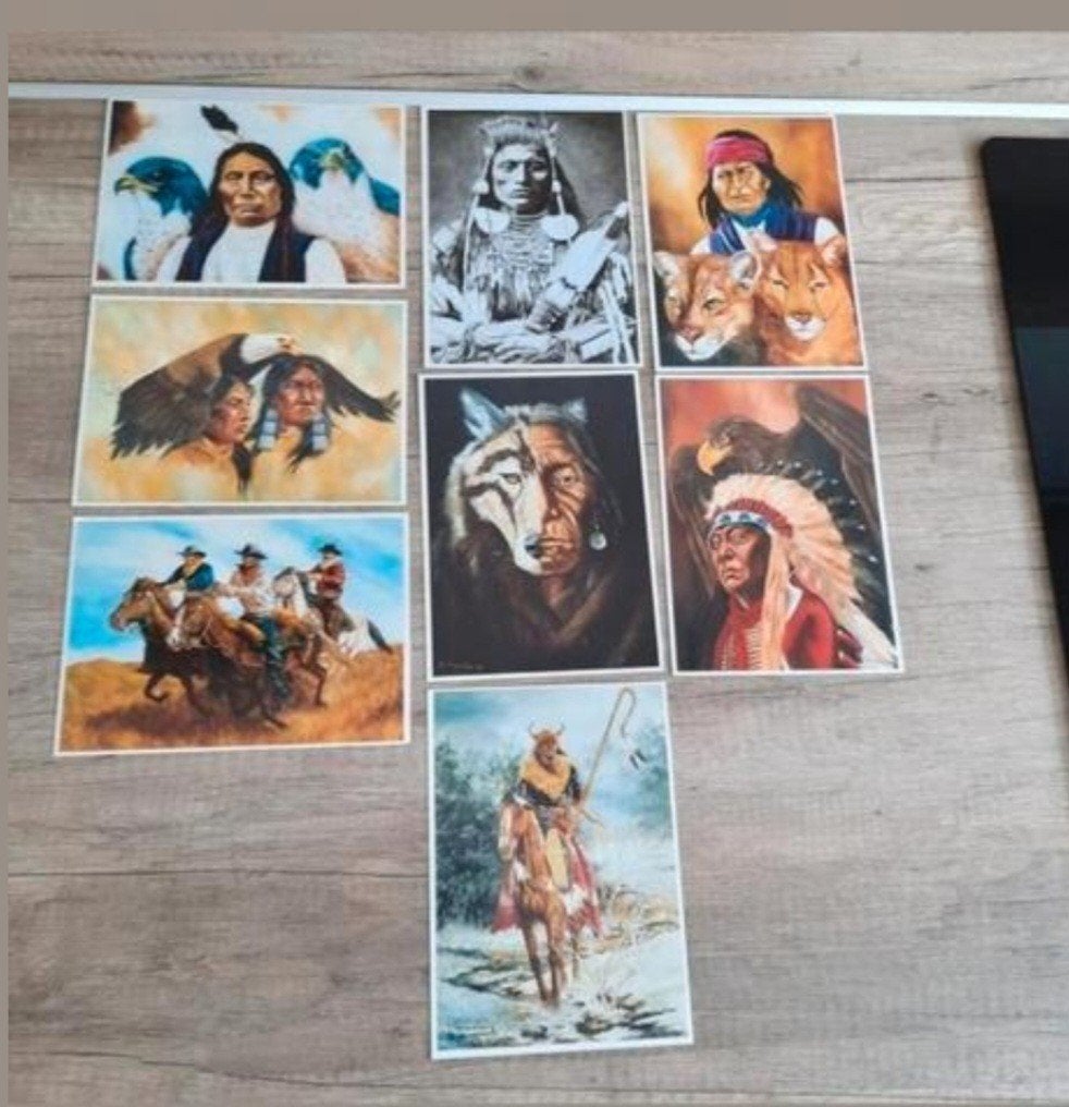 Prachtige ongelopen ansichtkaarten indianen 13 cm, Ophalen of Verzenden, Ongelopen