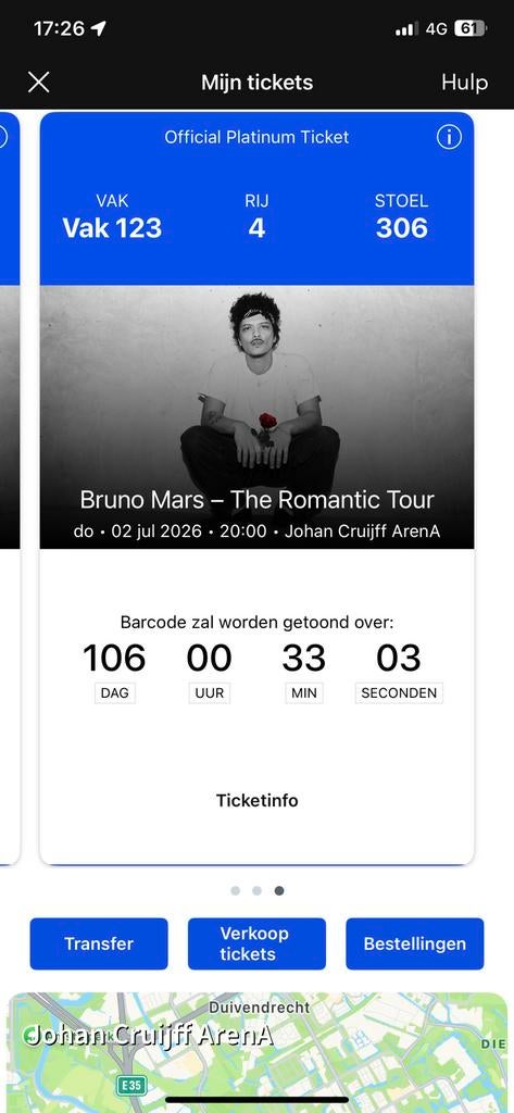 Bruno mars Amsterdam, Tickets en Kaartjes, Eén persoon, Juli
