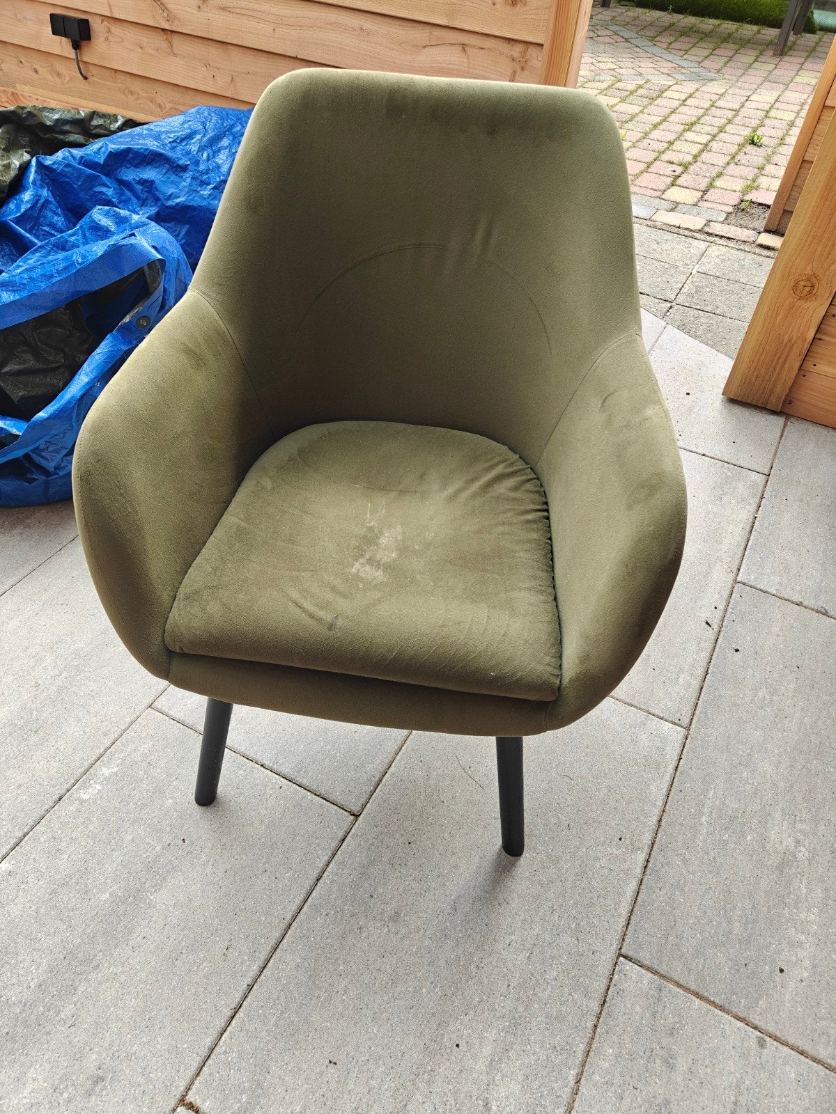 Groene fauteuil met beschadigde poten, Huis en Inrichting, Ophalen, Gebruikt, Overige kleuren, Stof