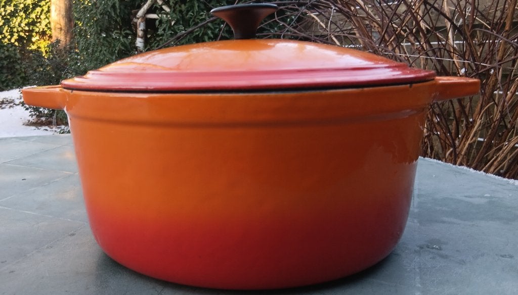 Vintage SOLA super zware gietijzeren braadpan 27,5 cm. (G102, Gebruikt, Met deksel, Ophalen of Verzenden, Overige merken