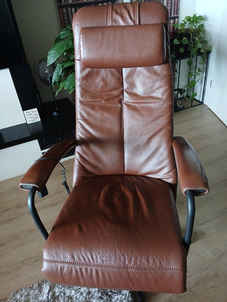 2 relaxfauteuills Prominent cognac leer, Huis en Inrichting, Fauteuils, Ophalen, Minder dan 50 cm, 75 tot 100 cm, Leer