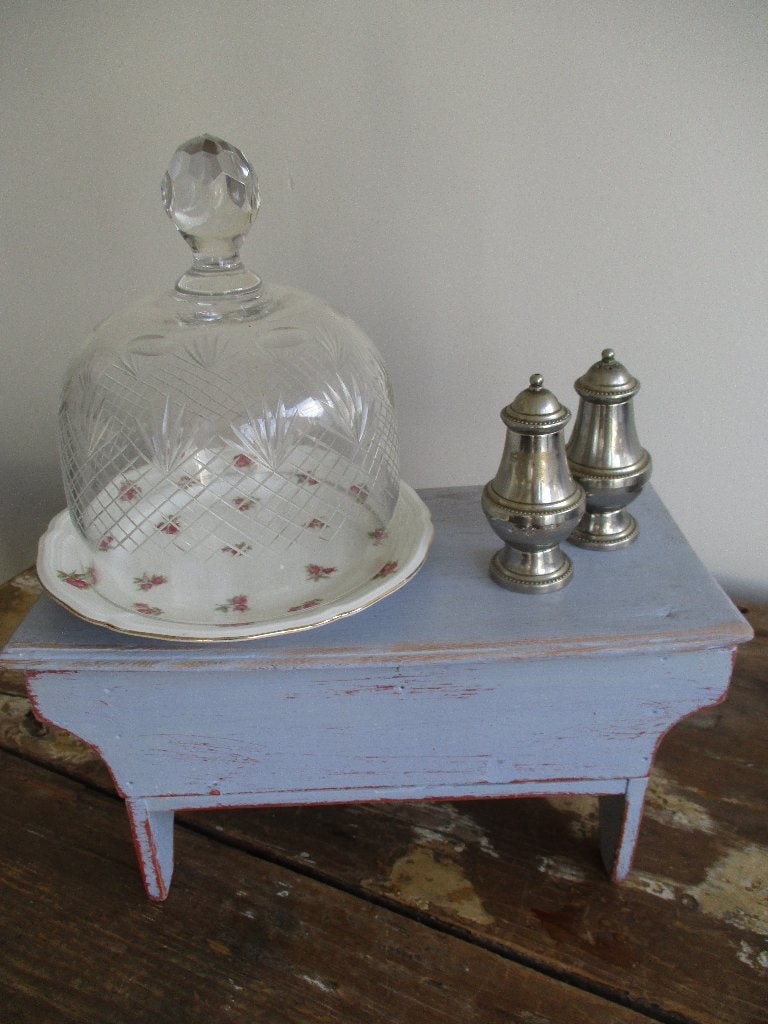 brocante glazen stolpje met geslepen glas, Ophalen of Verzenden