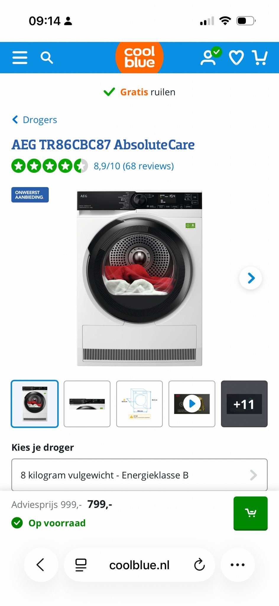 Nieuwe AEG TR86CBC87 AbsoluteCare Warmtepompdroger 450 e !, Ophalen, 8 tot 10 kg, Nieuw, Voorlader