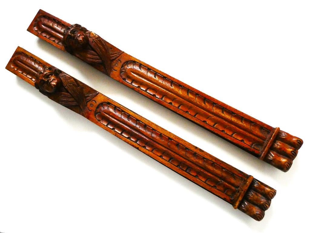 2 Houtgesneden kast ornamenten gedecoreerd met engelen engel, Houtsnijwerk, Handgemaakt, Hout, Bruin