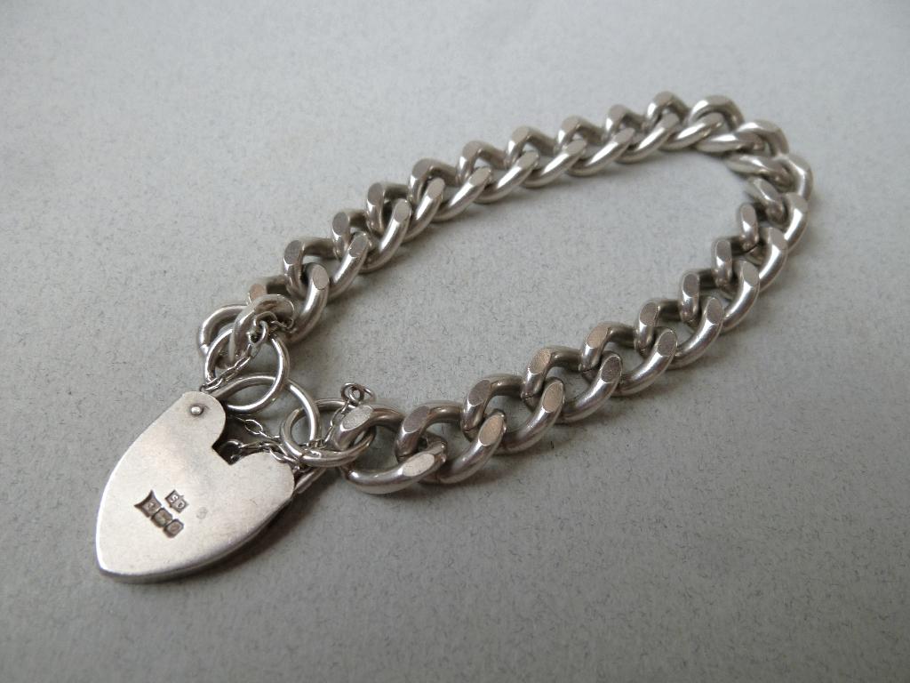 Oude Bedel Armband Zilver Hartslotje Veiligheidskettinkje, Verzenden, Zilver, Armband