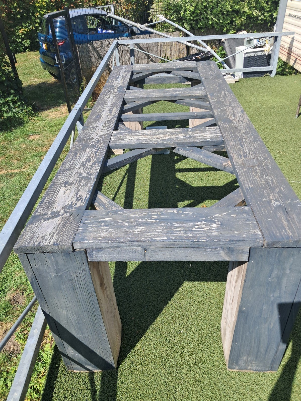 Houten tuintafel met 6 Houten stoelen, Ophalen, Gebruikt, Rechthoekig, Hout