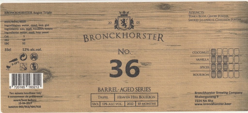 bieretiket Nederland Bronckhorster : N 36, Verzamelen, Verzenden, Nieuw, Overige typen, Overige merken