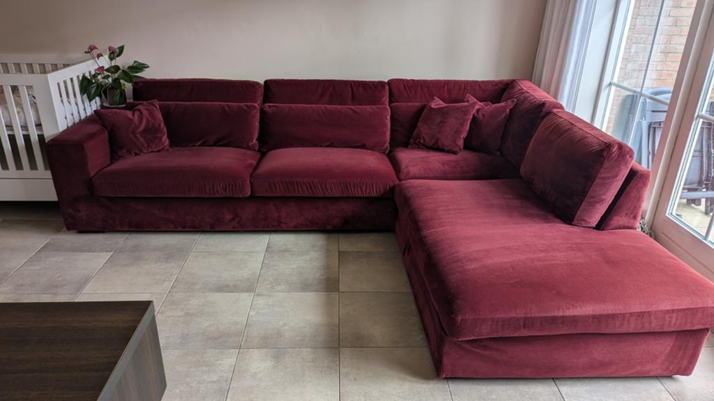Decor Amsterdam Hoekbank Milan - Dieprood - 306x250cm bank, Modern, Comfortabel, Gebruikt, Hoekbank, 300 cm of meer
