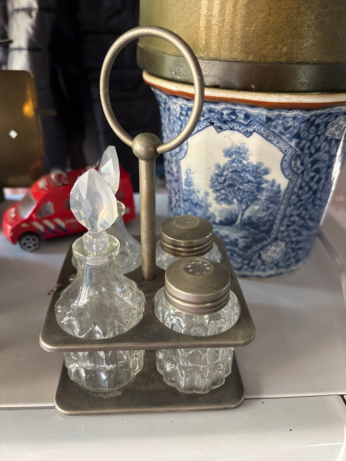 Vintage kruidenrekje met glazen potjes, Antiek en Kunst, Ophalen