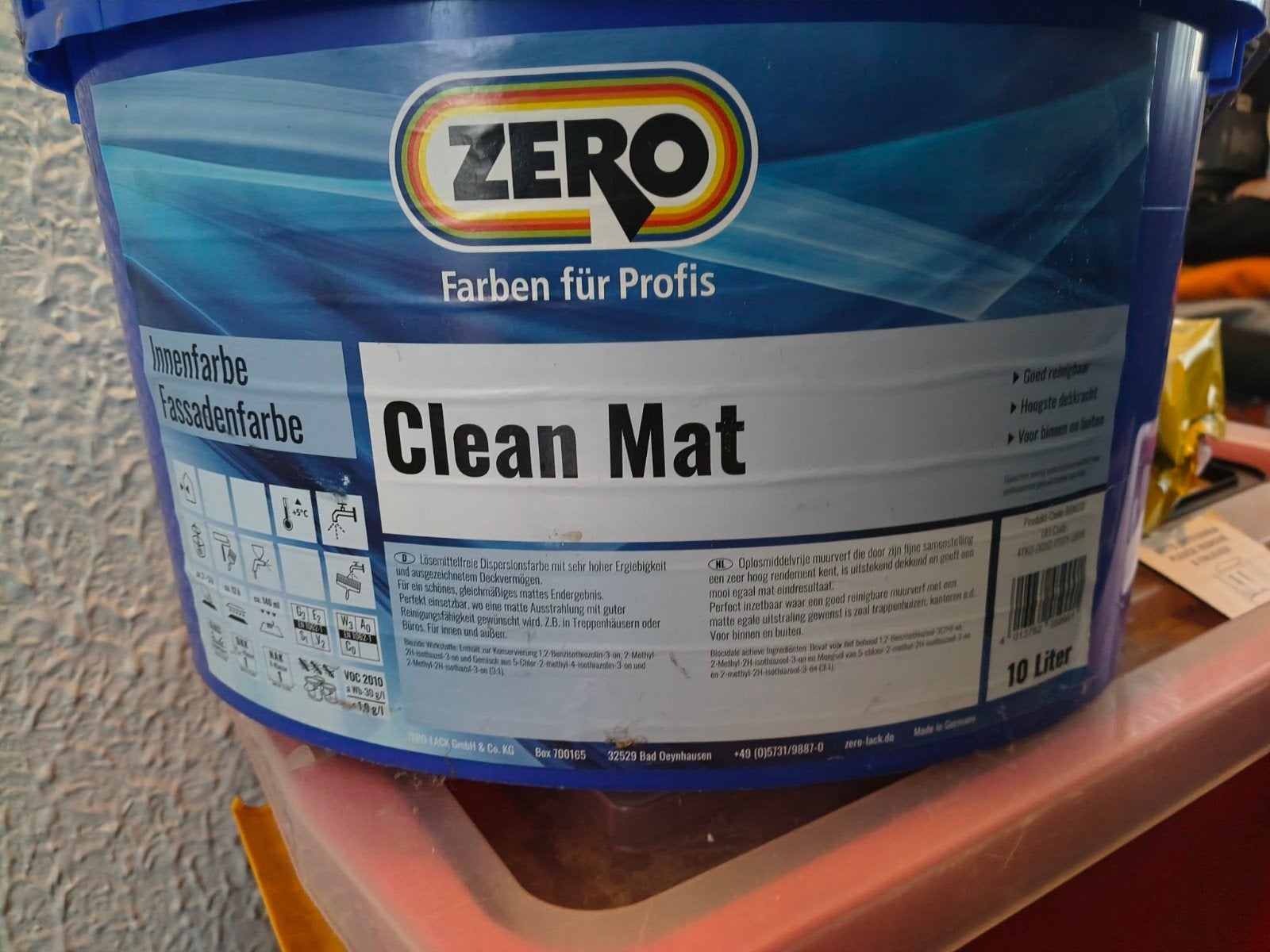 ZERO Clean Mat Muurverf - 10 Liter Wit RAL 9001, Ophalen, Nieuw, Wit