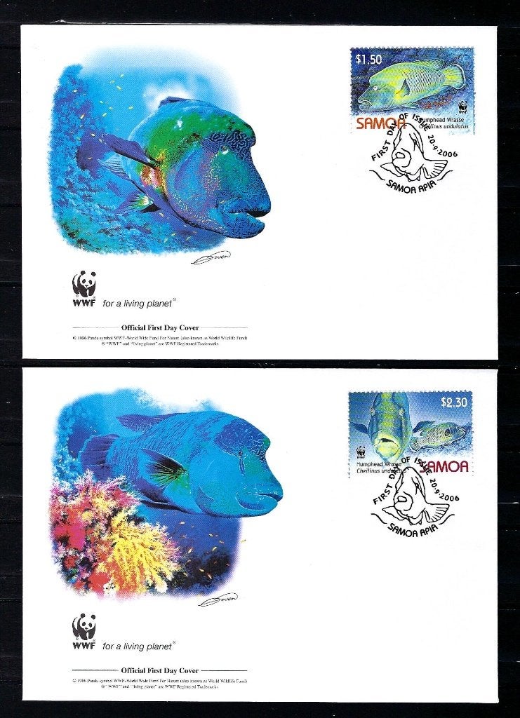 WWF Samoa 4x FDC uit 2006 (vissen), Ophalen of Verzenden, Dier of Natuur