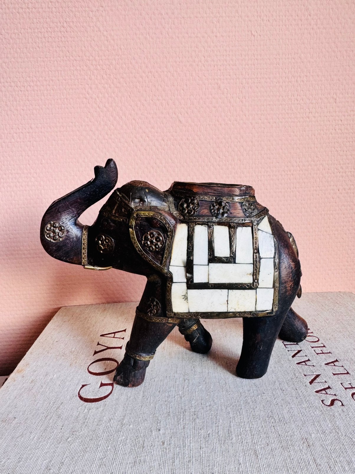 Vintage olifant hout ingelegd been, Ophalen of Verzenden