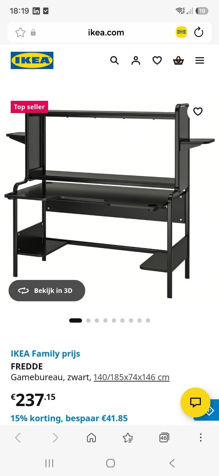 Game bureau zwart Ikea Fredde, Ophalen, Zo goed als nieuw