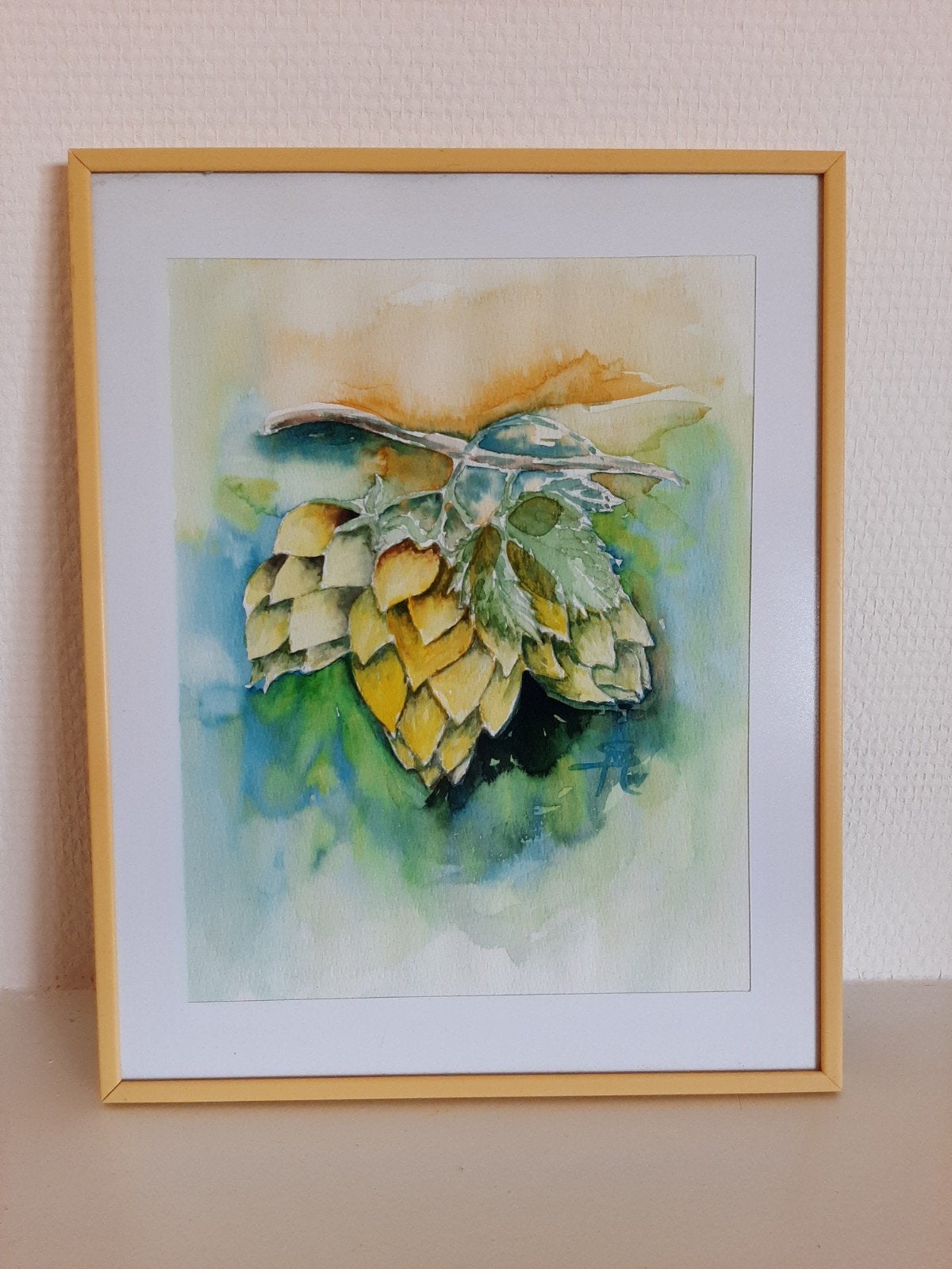 Ingelijste aquarel  tak, Antiek en Kunst, Ophalen of Verzenden