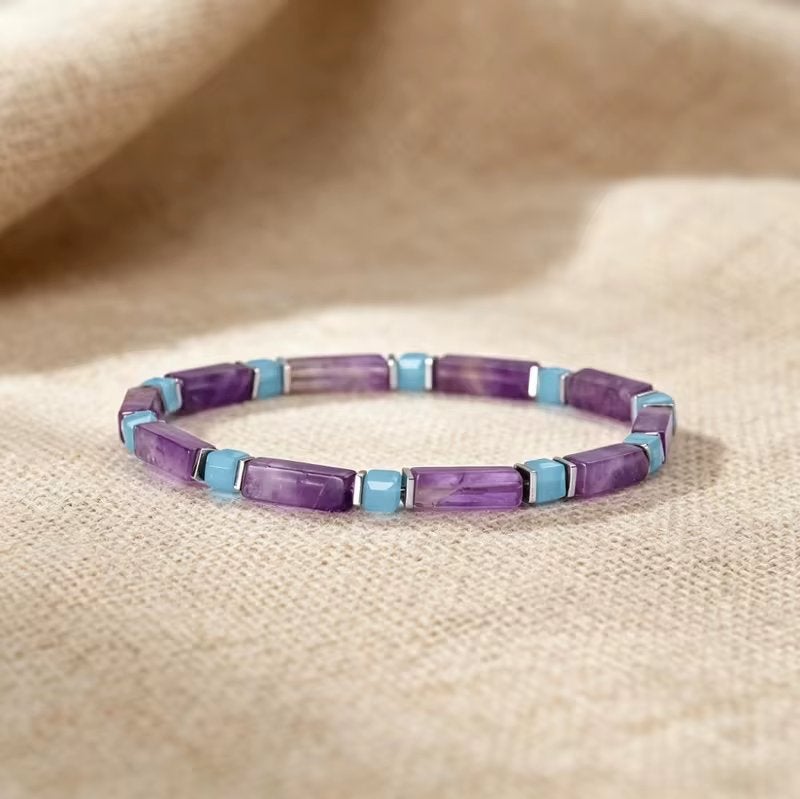Armband Met Amethist En Chalcedoon, Verzenden, Nieuw, Overige kleuren, Overige materialen
