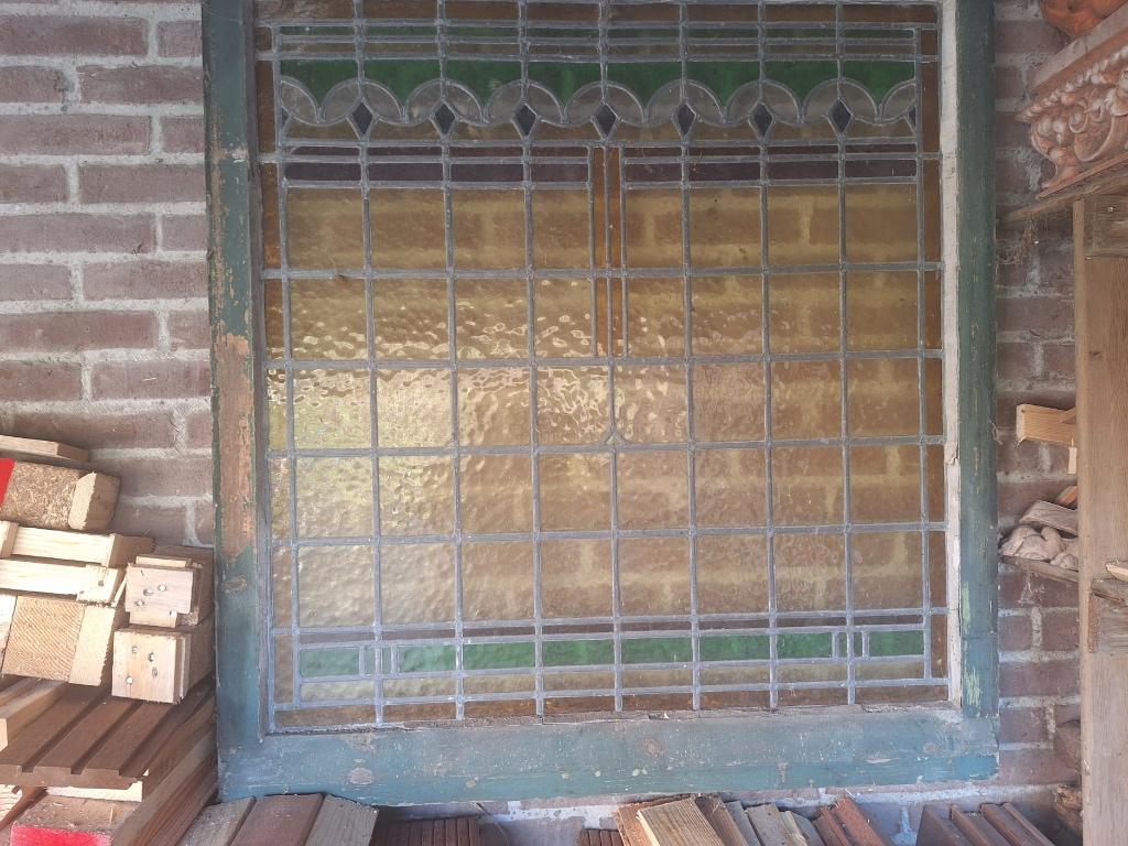 Glas-in-lood raam in art deco / jaren 20-30 stijl , Doe-het-zelf en Verbouw, Glas en Ramen, Ophalen, Gevelraam of Ruit, Gebruikt