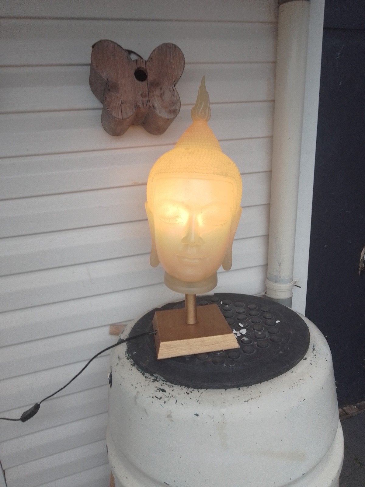 Schemerlamp Boeddha Hoofd Glas 55cm Hoog, Ophalen, Gebruikt, Glas, Schemerlamp