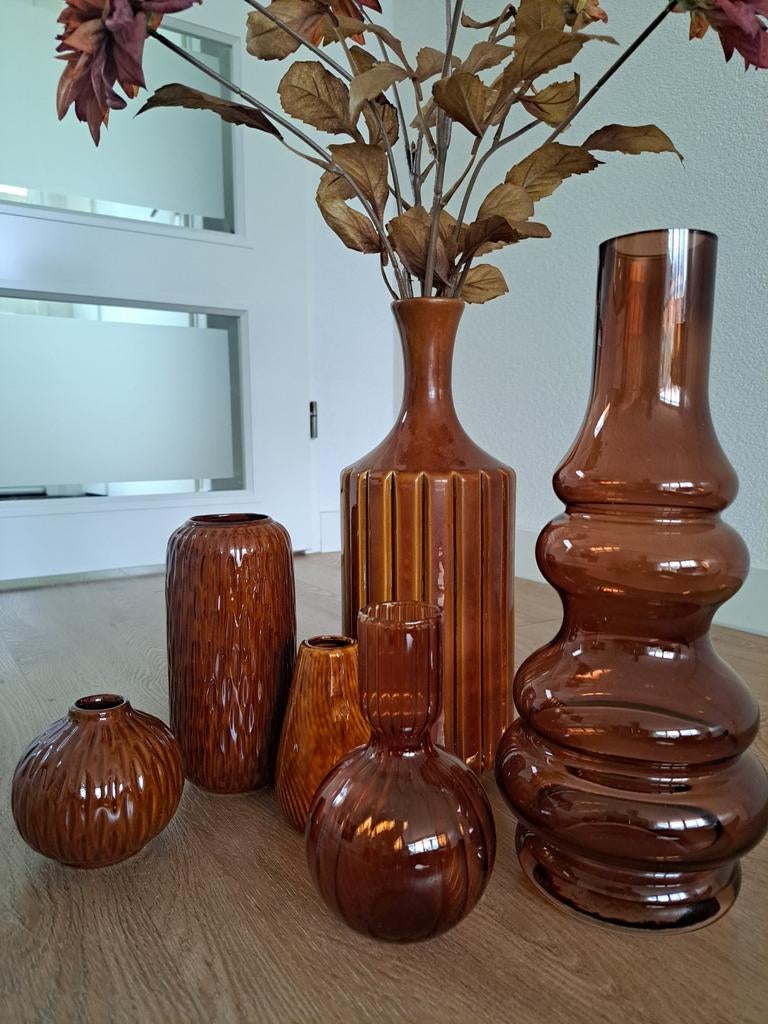 Bruine(Cognac-kleur), kussens, vazen, zijde bloemen, Ophalen, Overige kleuren, Minder dan 50 cm, Glas