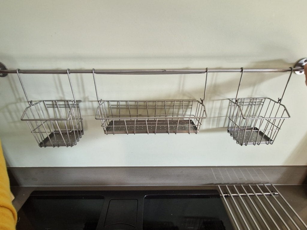 IKEA ophangrail met 3 mandjes, Ophalen, IKEA, Metaal, Grijs