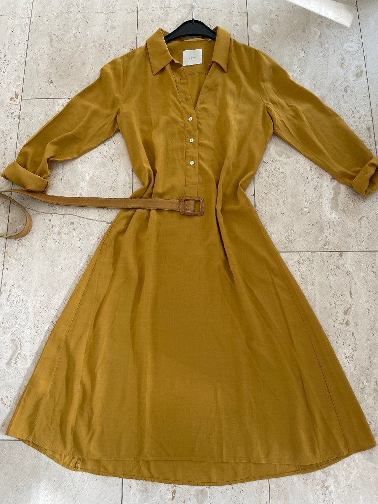 XACUS: z.g.a.n. kerriegele jurk maat 36-38 (It. maat 42), Kleding | Dames, XACUS, Verzenden, Geel, Zo goed als nieuw