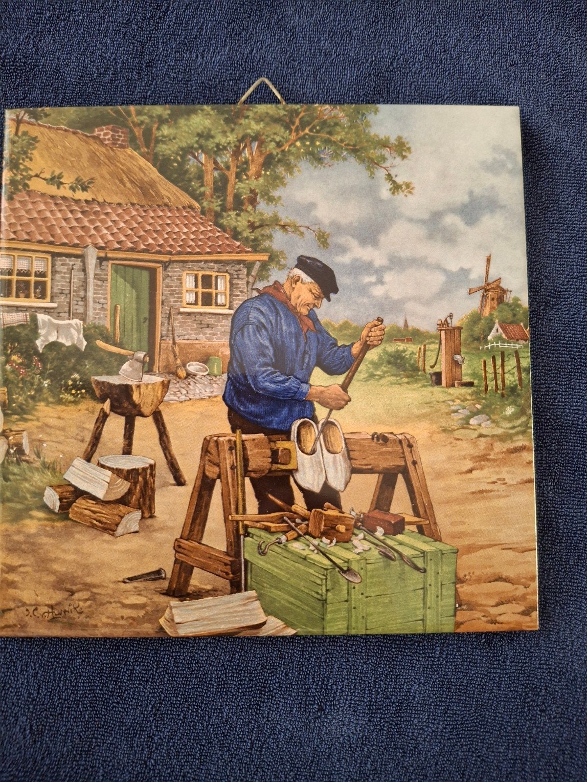 Tegeltableau Klompenmaker - Hollandse Scène, Ophalen of Verzenden