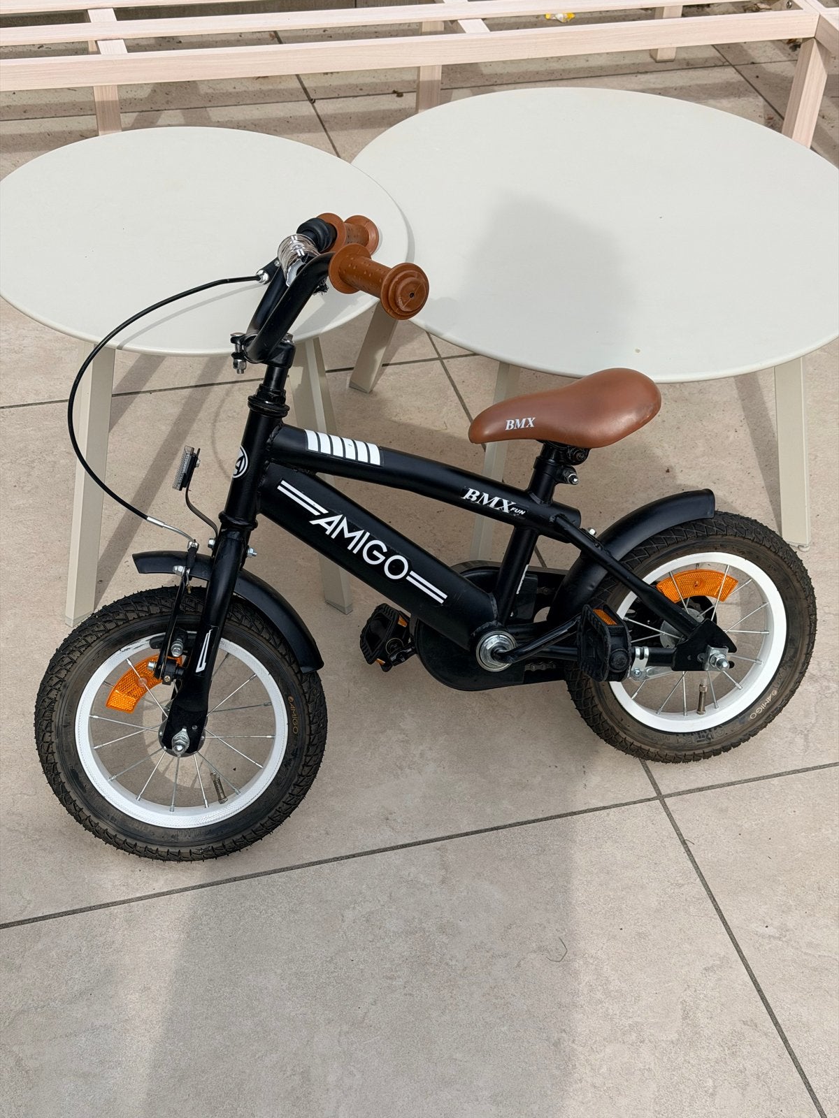Amigo BMX Fun kinderfiets - Zwart, 12 inch, Ophalen, Terugtraprem, Zijwieltjes, Gebruikt
