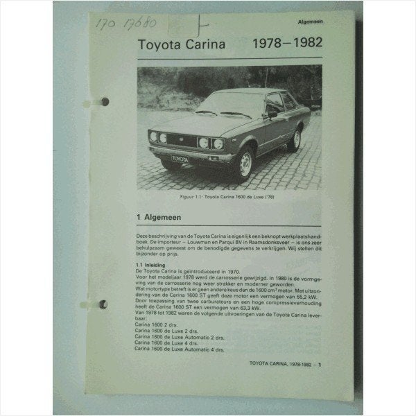 Toyota Carina Vraagbaak losbladig 1978 #1 Nederlands, Ophalen of Verzenden, Gelezen, Toyota