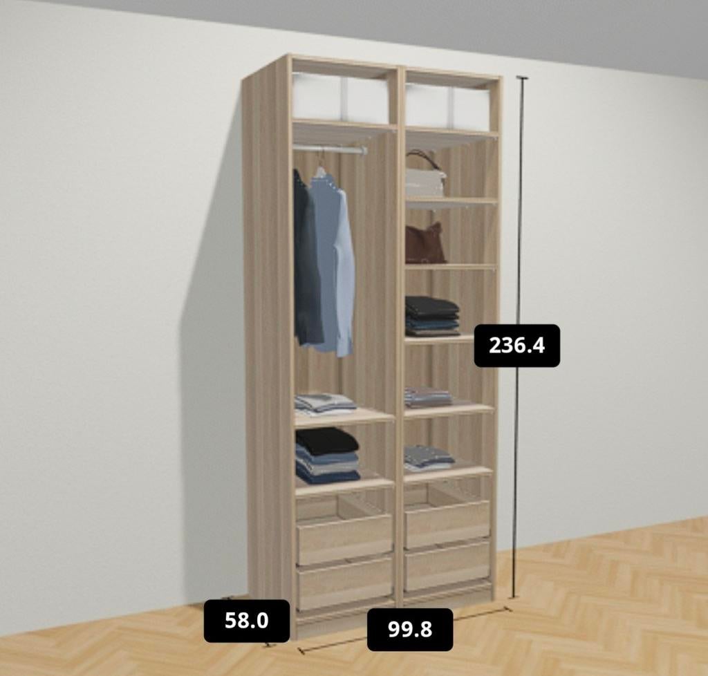 Ikea Pax kast 236cm hoog 2×50cm breed incl. Inrichting, Ophalen, Gebruikt