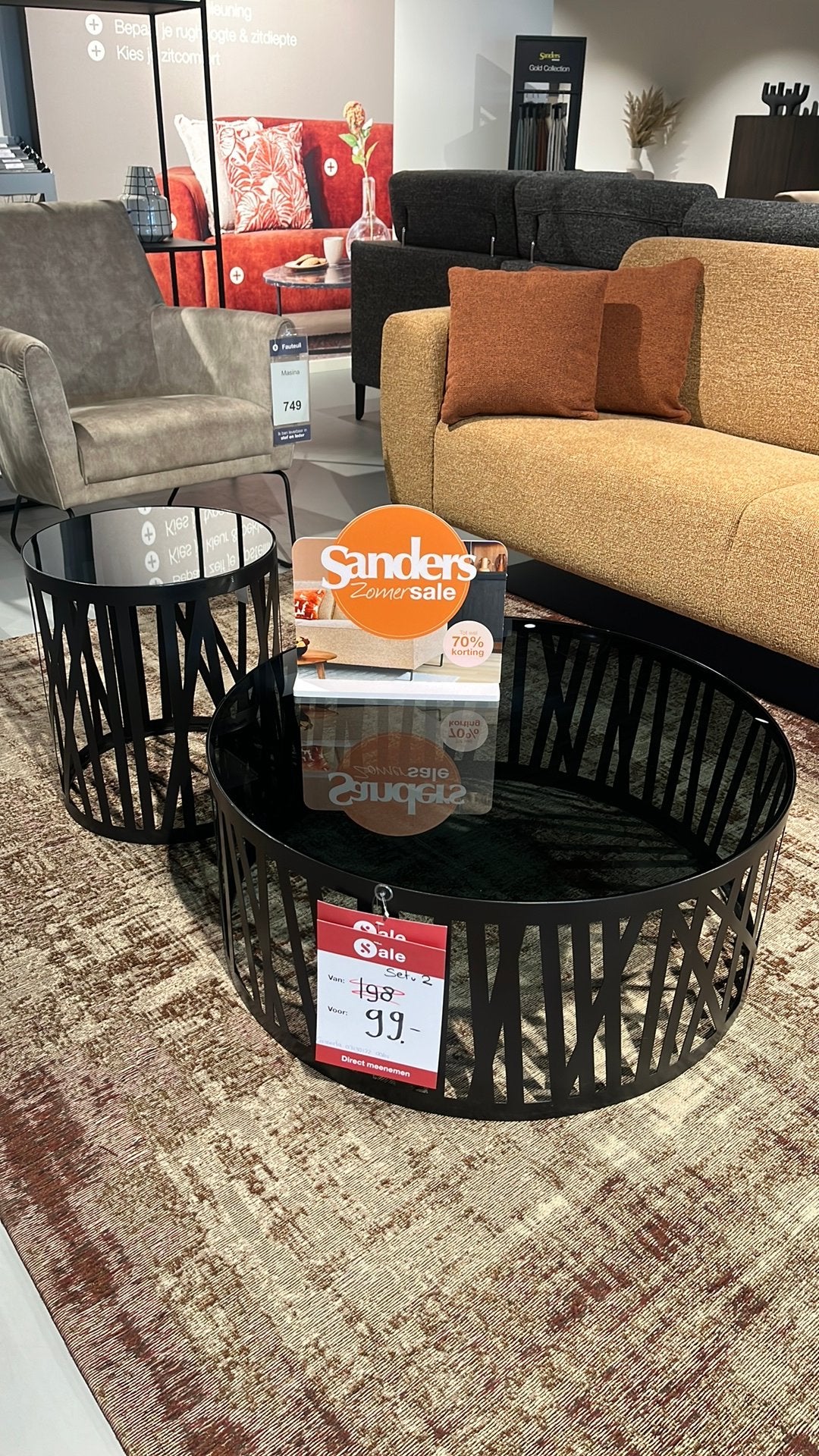 Salontafel Casserta (Set van 2), Huis en Inrichting, Tafels | Salontafels, 50 tot 100 cm, Rond, Zo goed als nieuw, Glas