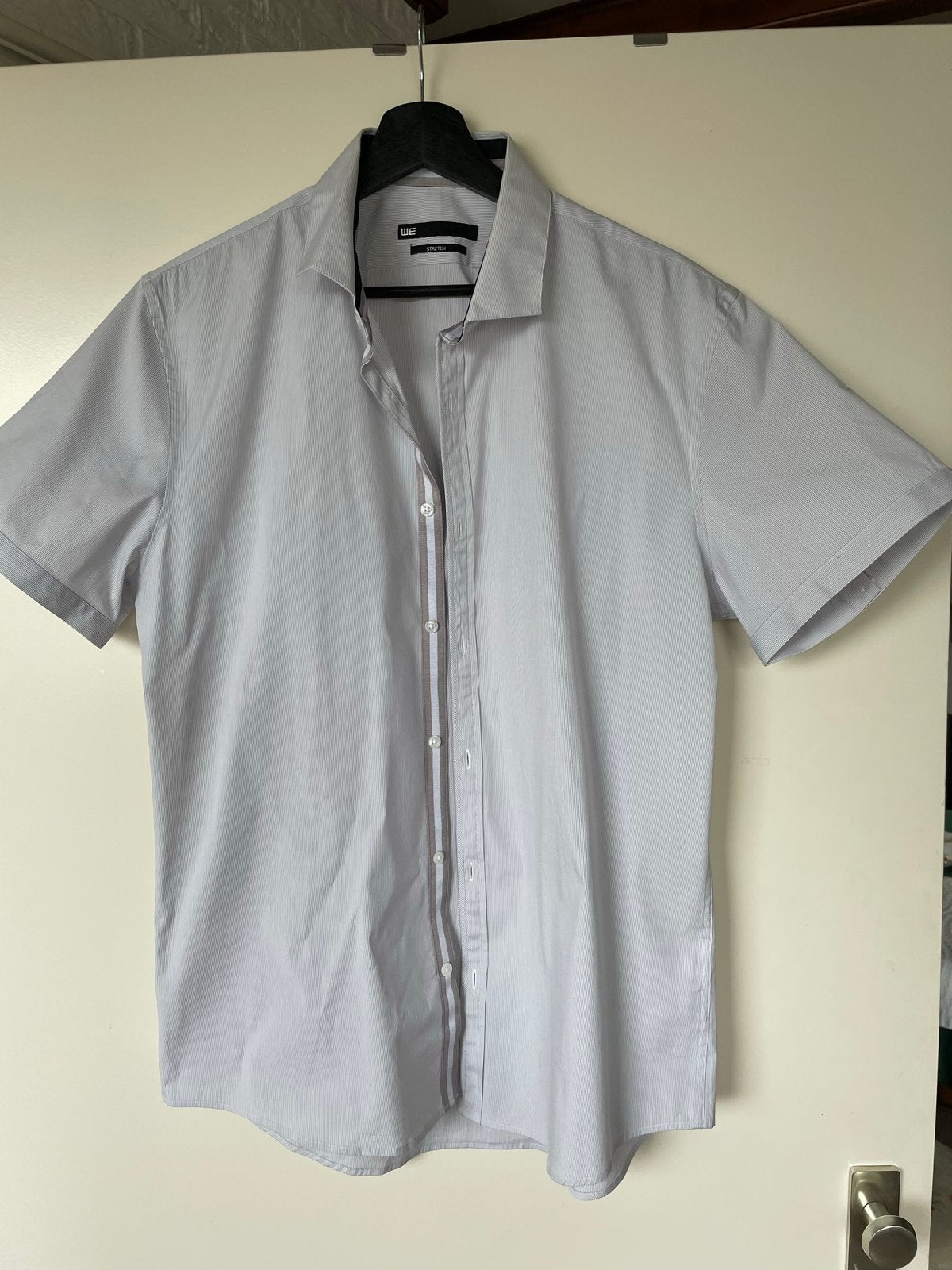 WE Overhemd Korte Mouwen XL Lichtgrijs met Strepen, Ophalen, Gedragen, Grijs, Halswijdte 43/44 (XL)
