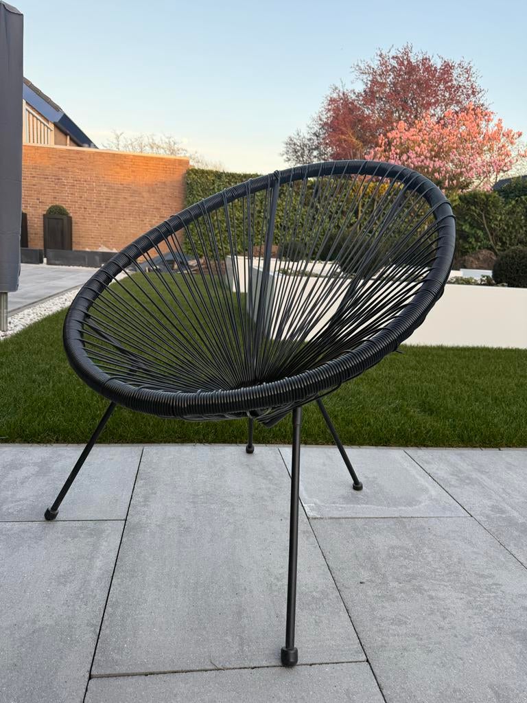 Zwarte tuinstoel, Ophalen of Verzenden, Gebruikt, Kunststof