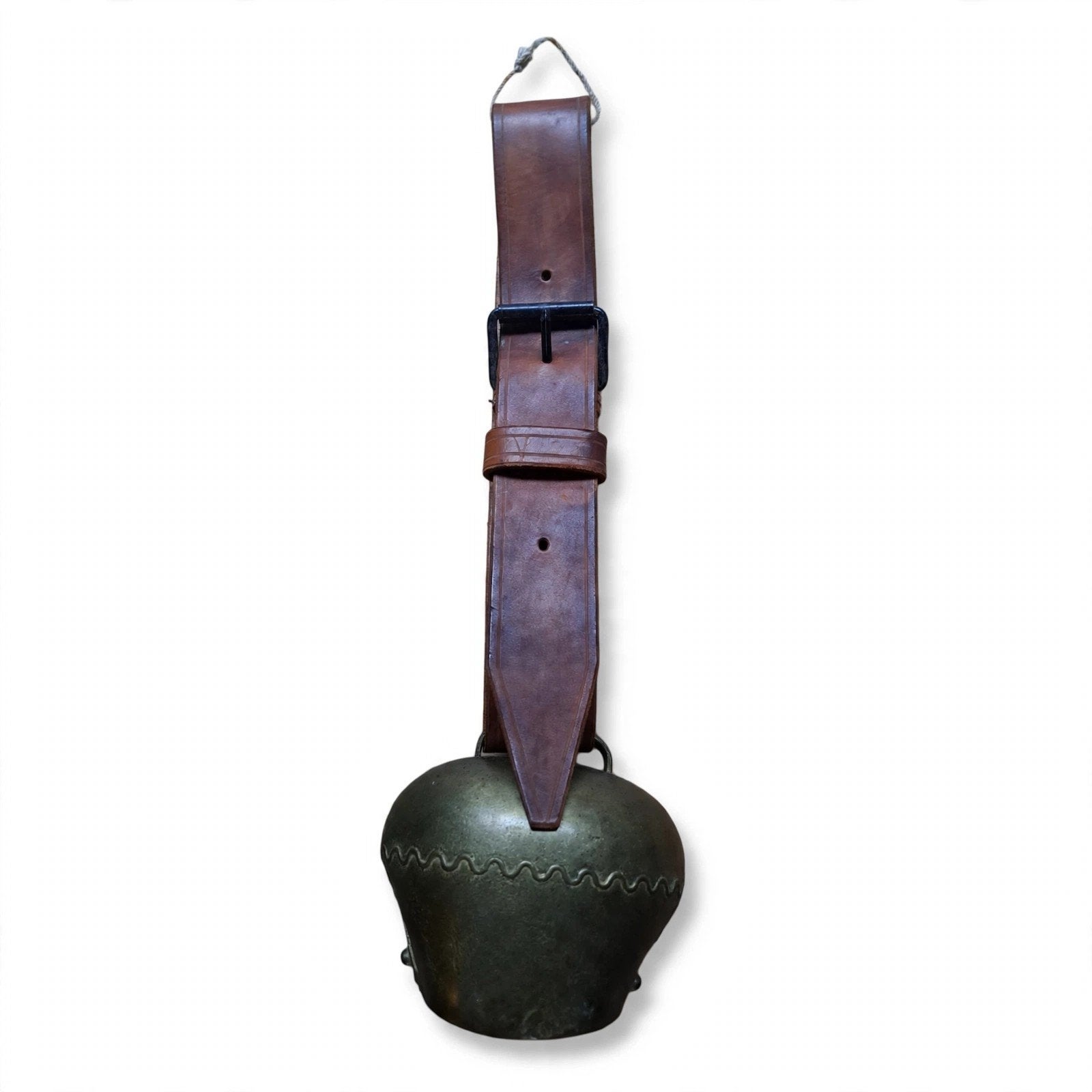 Oude Koeienbel Koebel Messing met Leren Riem Deko Bel, Ophalen