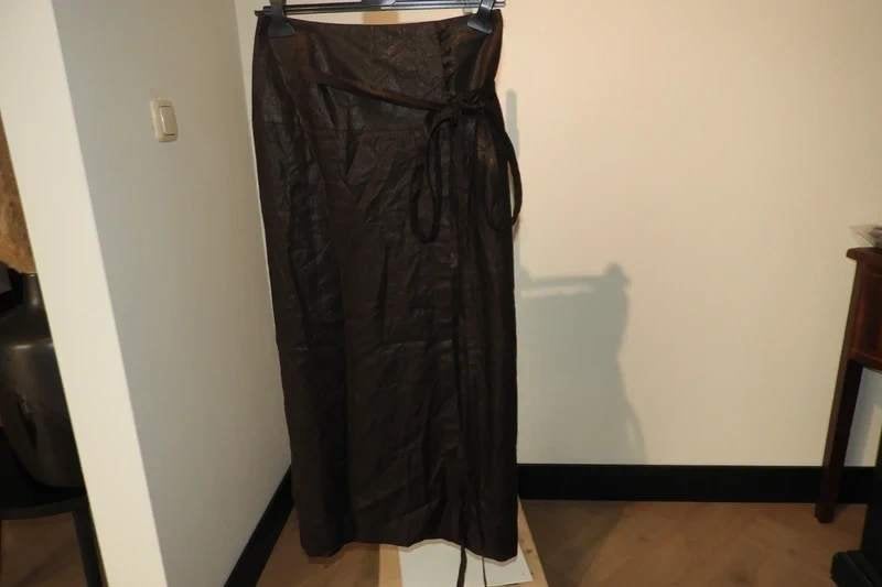 Pauw Amsterdam linnen wikkel rok maxi rok bruin 2/M, Maat 38/40 (M), Bruin, Verzenden, Pauw